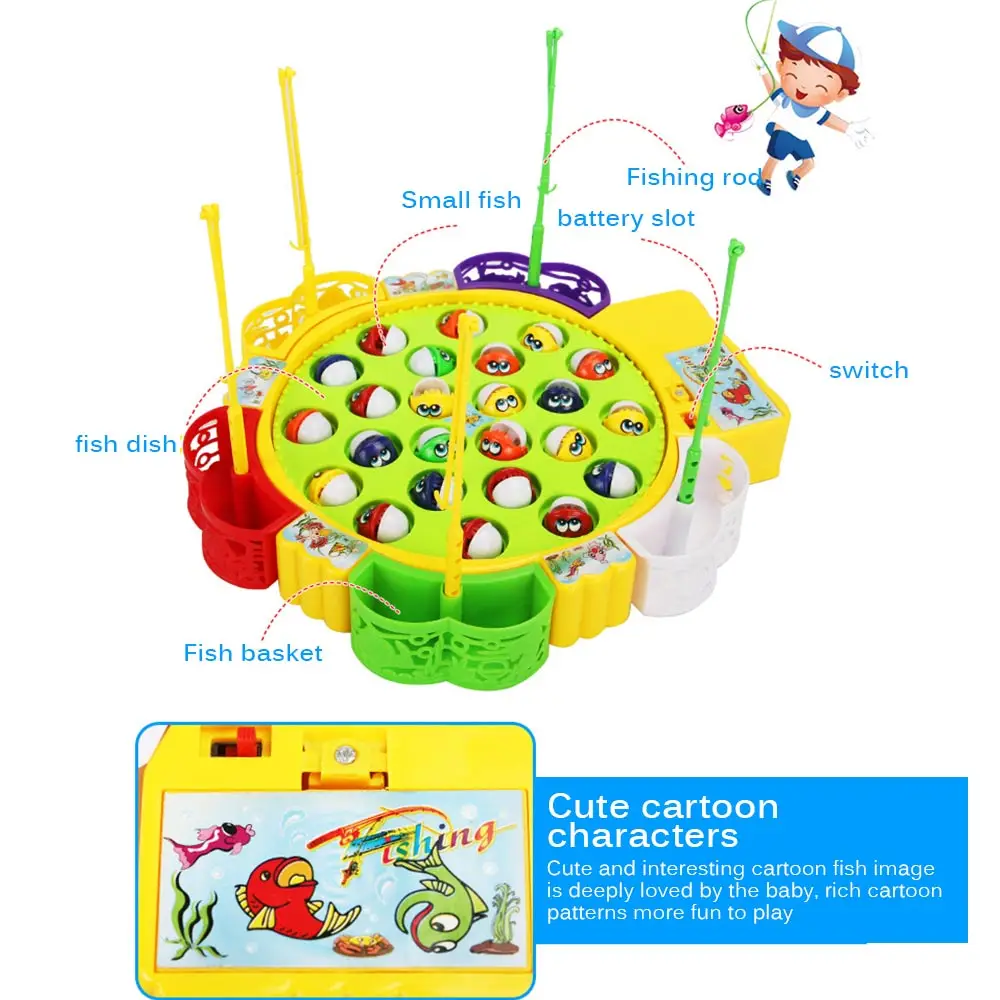 

Kids Fishing Toys Electric Rotating Fishing Play Game Musical Fish Plate Set Magnetic Outdoor Sports Toys For Children Gifts