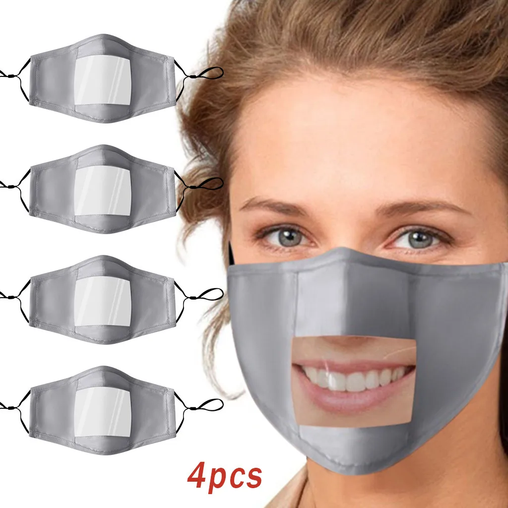 4PC Solid Mask With Clear Window Visible Expression Face Cover For Deaf Mute People Outdoor Breathing Fashion Cycling | Спорт и