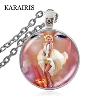 karairis colorful oil painting marilyn monroe necklace for women boy glass pendant silver plated necklaces fashion jewelry 2020