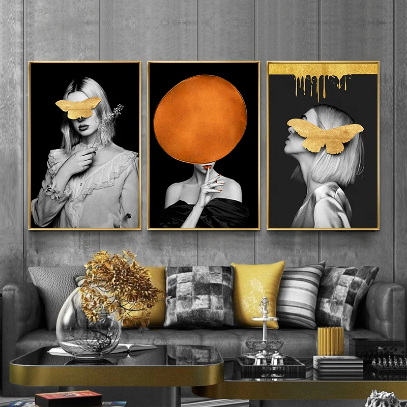 Постер в скандинавском стиле Женская Золотая Бабочка модные картины настенная