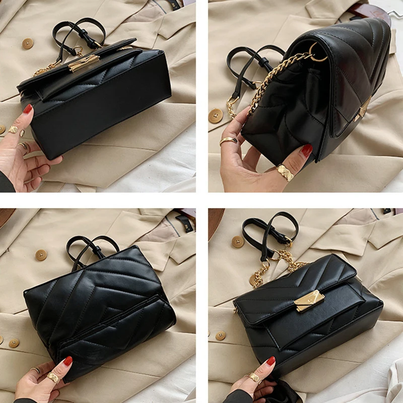 

Fashion Thread Chain Crossbody Bags for Women 2020 Casual Solid Color Women's Shoulder Bag Brand Small Flap Purse Women's Bags