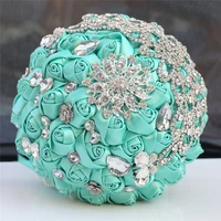 mint green rose bridal bouquets silver diamond tassel crystal bouquet bridesmaid holding artificial flowers brooch bouquet w571