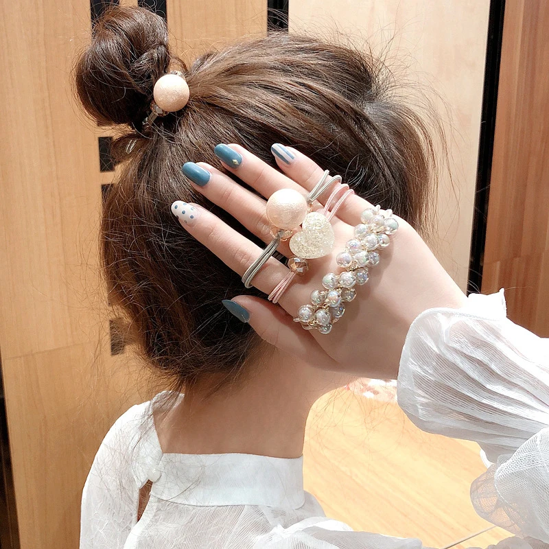 

3pcs Arcylic Beads Hair Rope Hairbands Bracelet Headdress Cute Hair Ring Simple Pearl Hair Rope Rubber Band Hair Accessories