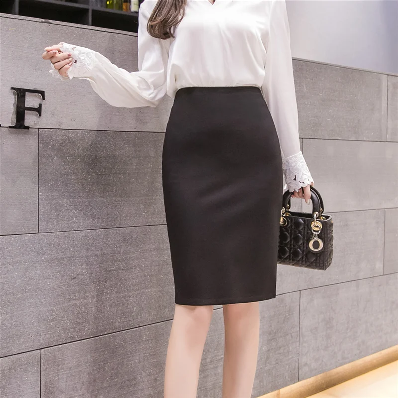 Юбка-карандаш средней длины с завышенной талией батальных размеров | Женская