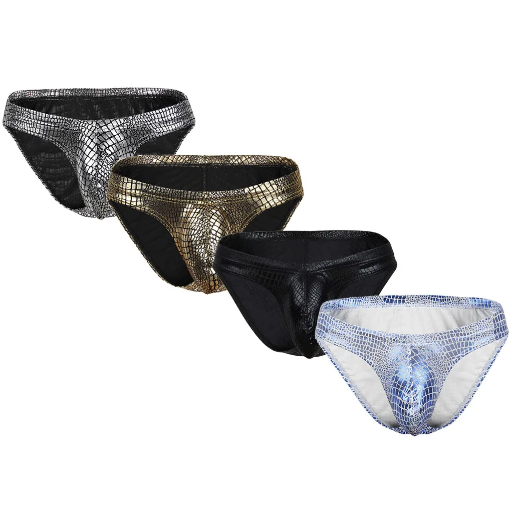 

Men's underwear bronzing patent leather imitation leather low-waist polyester snake U-shaped printing underwear 6*