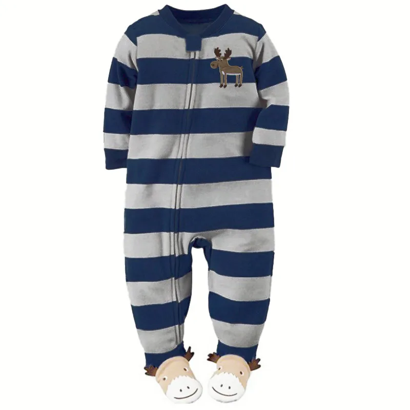 Children's polar fleece boys and girls one-piece romper with feet one-piece romper warm pajamas spring, autumn and winter feet