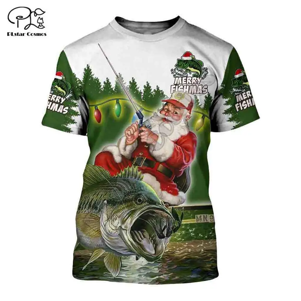 

PLstar Cosmos 3DPrint Merry Christmas Santa Claus Elk Deer Dinosaur Hunting Harajuku Streetwear Funny Tshirts Short sleeve -b2
