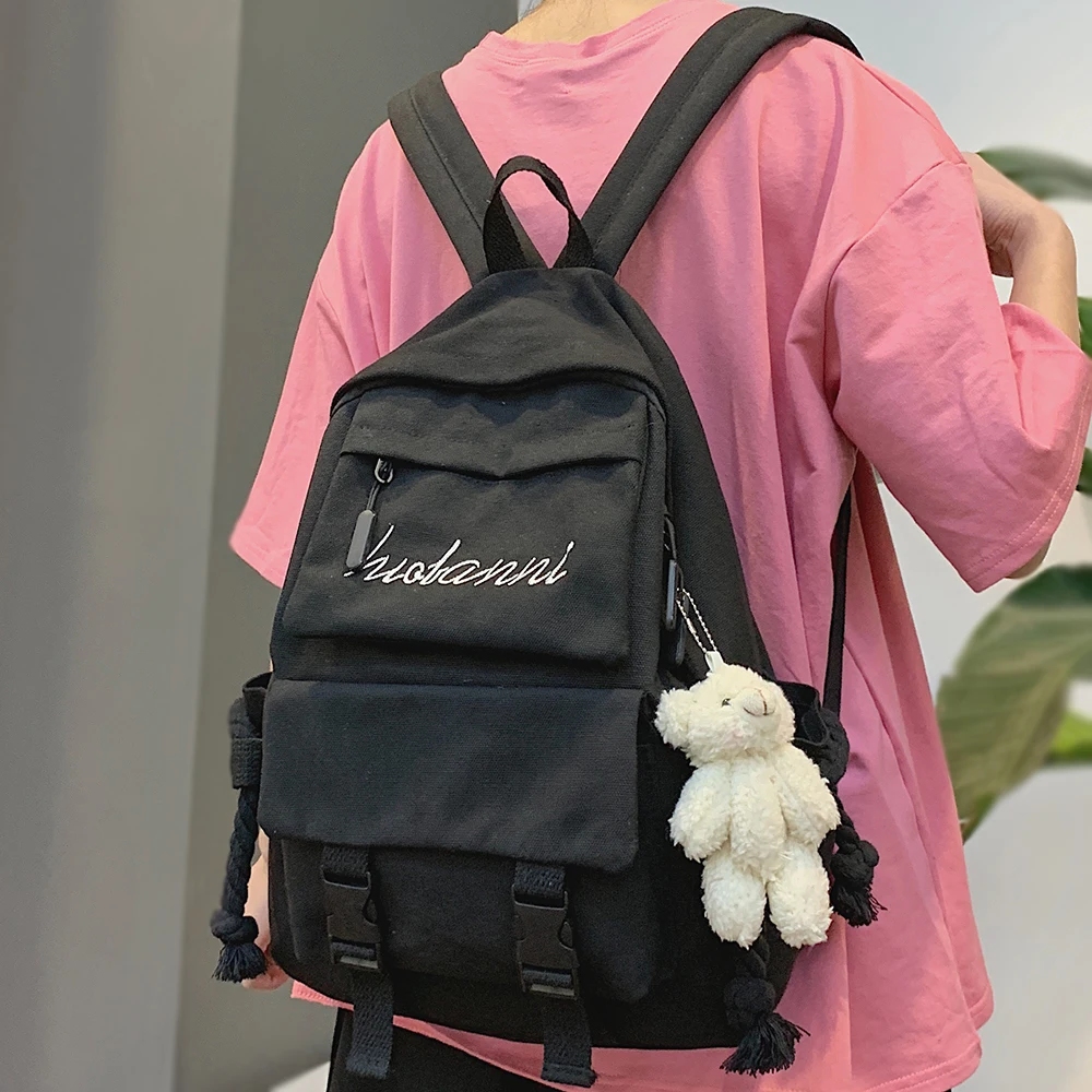 Женский студенческий рюкзак с пряжкой милая холщовая школьная сумка буквенным