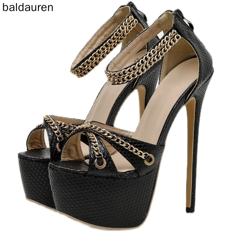 

Baldauren Women Sandals High Heels Metal Chain Buckle Platform Heeled Party Shoes Big Size 42 New Fashion Dress Sandalias