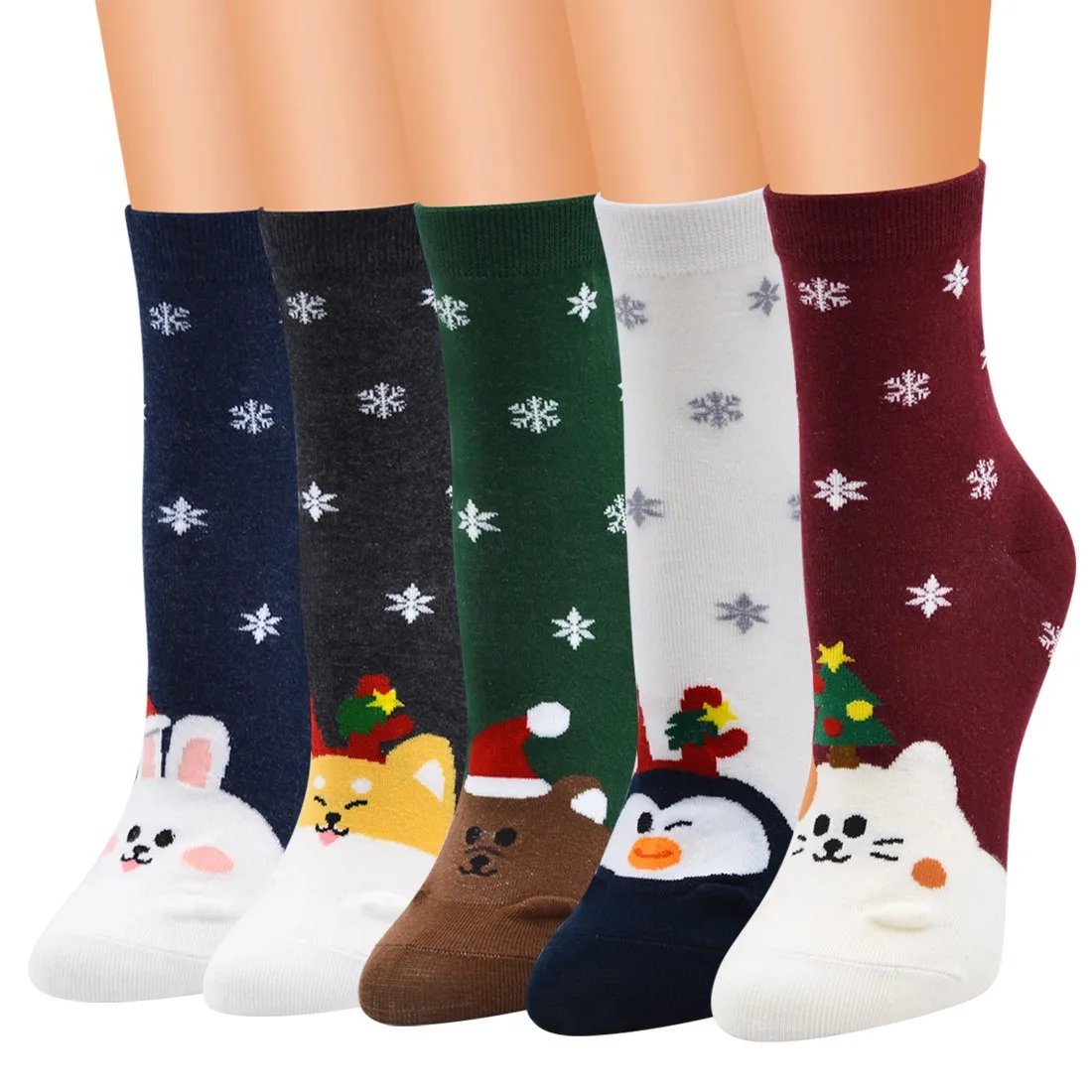 

Женские носки с мультяшными животными, Кроликом, медведем, собакой, пингвином, кошкой 3d, женские носки, Рождественское украшение, теплые зим...