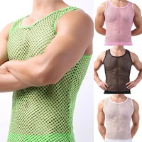 sleepwear simple hollow out pure color vest nightclothes men vest sleeveless for living room