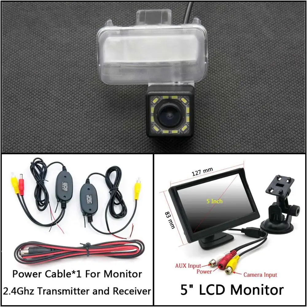 C Wireless 5inch LCD 12 Светодиодный свет камера заднего вида для Toyota Fortuner Auris Ascent Sport YARiS Highlander CAMRY Kluger парковочная камера заднего вида - Название цвета: C Wireless 5inch LCD