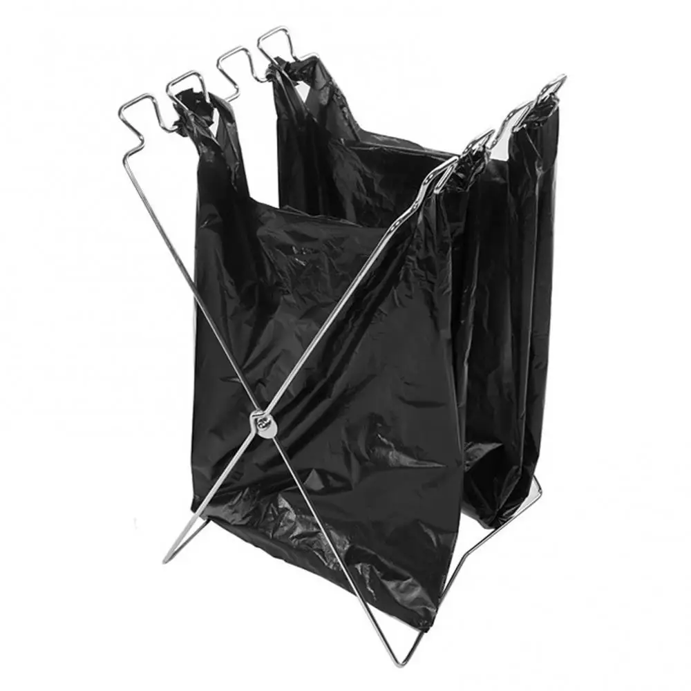 

Stainless Steel Outdoor Camping Portable Foldable Trash Bag Holder Stand Garbage Hanging Rack with plastic bags Camping Hiking