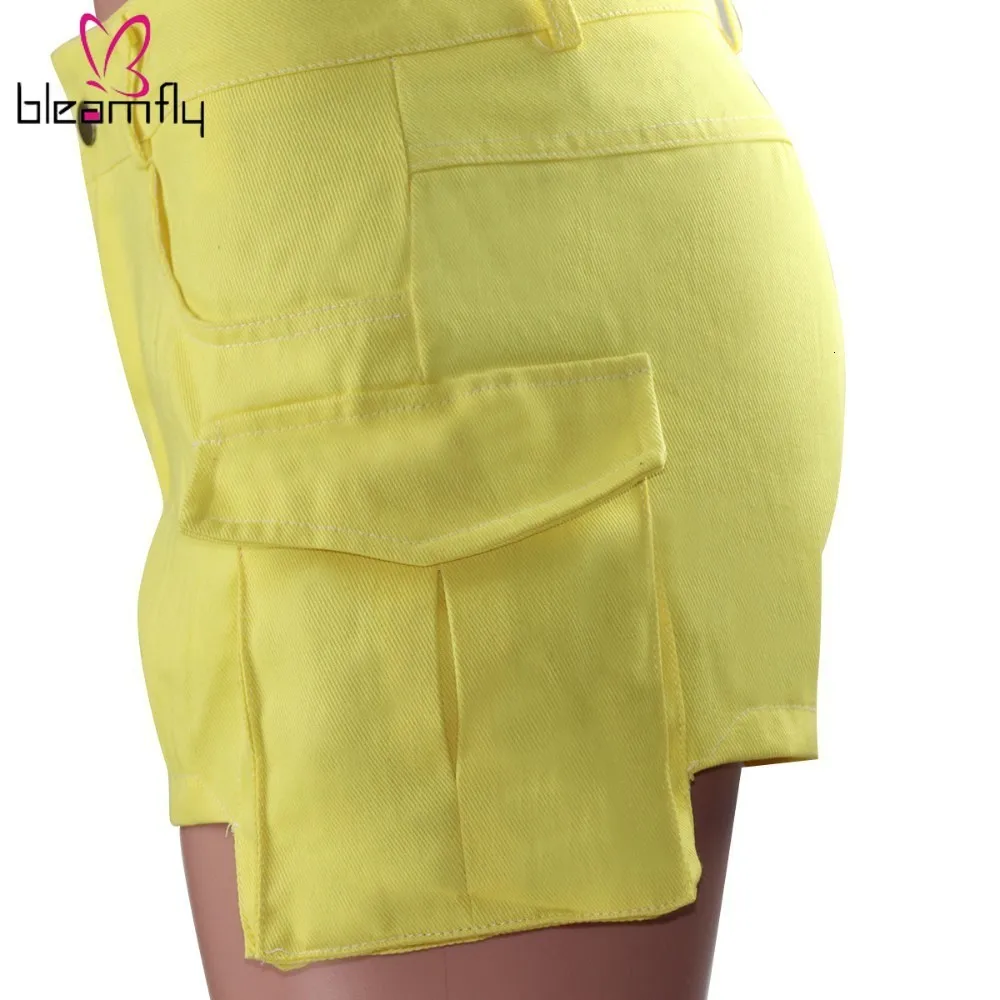 Повседневные джинсовые шорты для женщин размера плюс синие желтые высокая талия