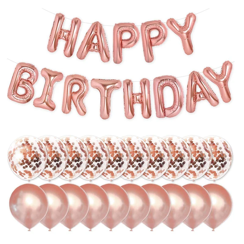 

33pcs Rose Gold Happy Birthday Balloons 16 inch Letters Banner 12" Latex Balloon Birthday Party Decorations for Girls and Women