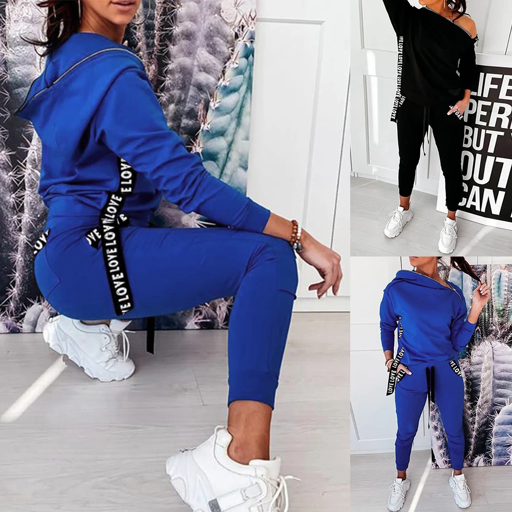 

Letter Printed Ladies Suits Tracksuit Clothing Set Long Sleeve Zipper Women'S 2 Piece Clothes Outfits Set Autumn Track Set D25