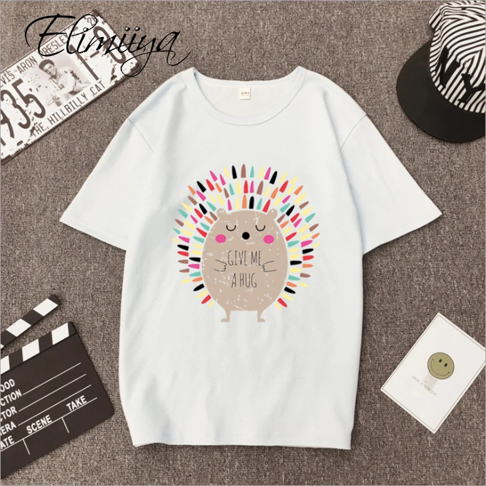 

Elimiiya Short-sleeved T-shirt Female Spring Summer New Large Size Color Printing Hedgehog Student Shirt Korean Tide Wild Loose