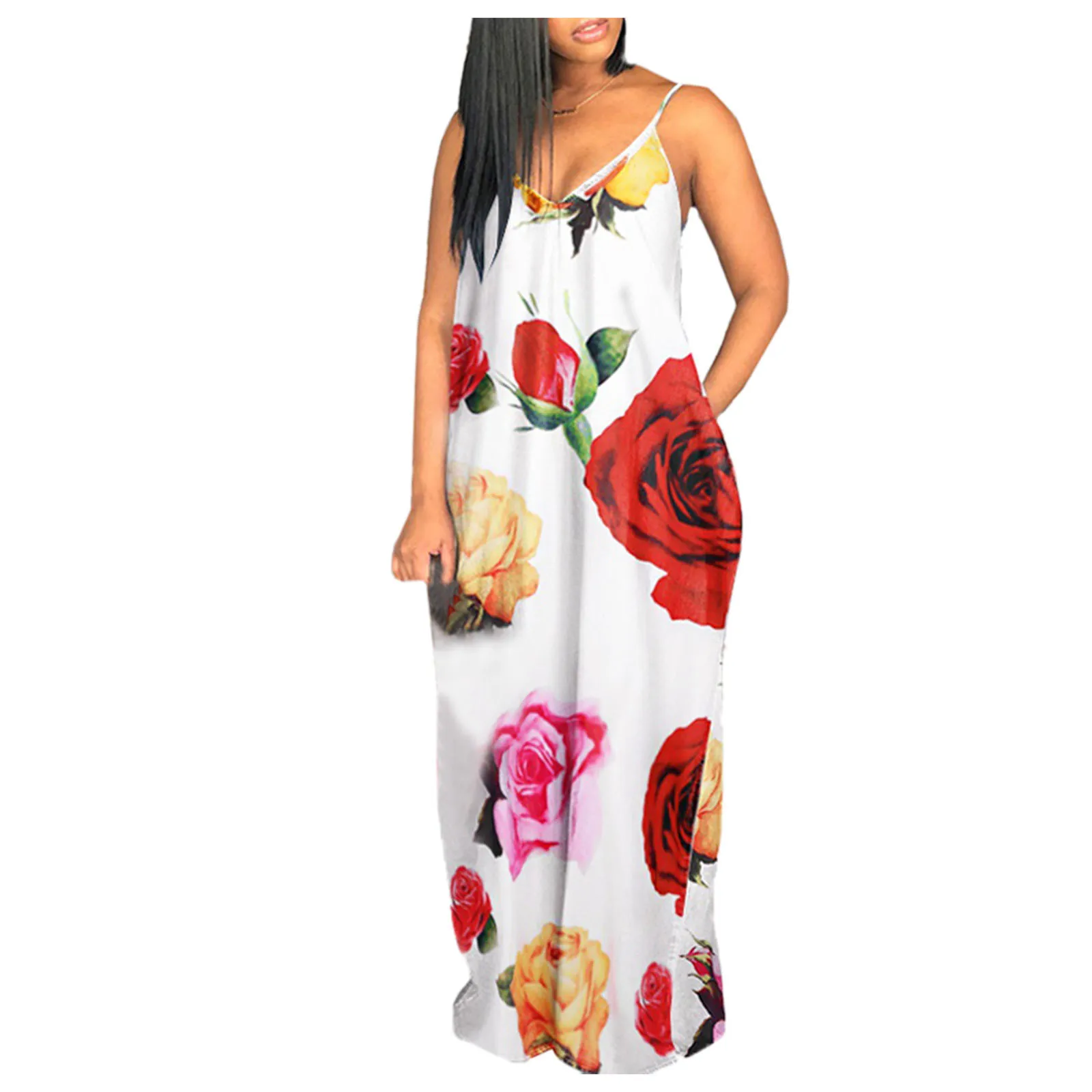 

Plus Size Summer Women Long Dress Tropical Floral Print Backless Spaghetti Strap Maxi Dress Sexy Sleeveless Beach Holiday Dress