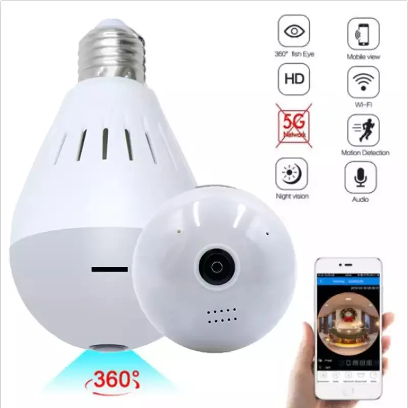 Kruiqi панорамная 360 градусов Лампа IP камера беспроводная Wifi Рыбий глаз объектив 960P