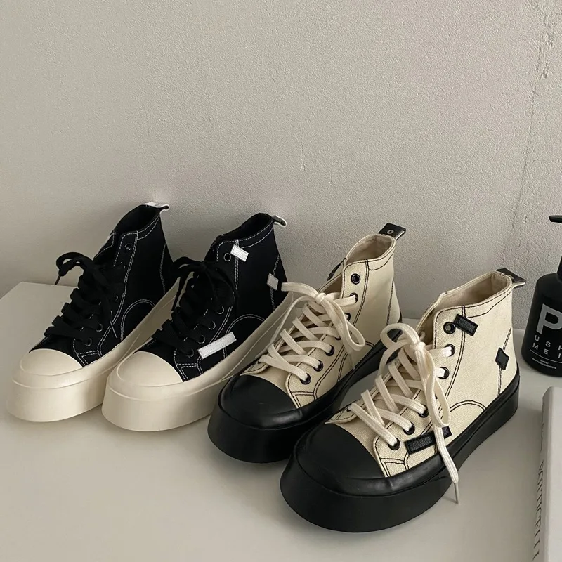 

Women Platform Canvas Shoes 2021 New Arrival Women Shoes Outdoor Fashion Lace-up Casual Vulcanize Sneakers Zapatos De Mujer