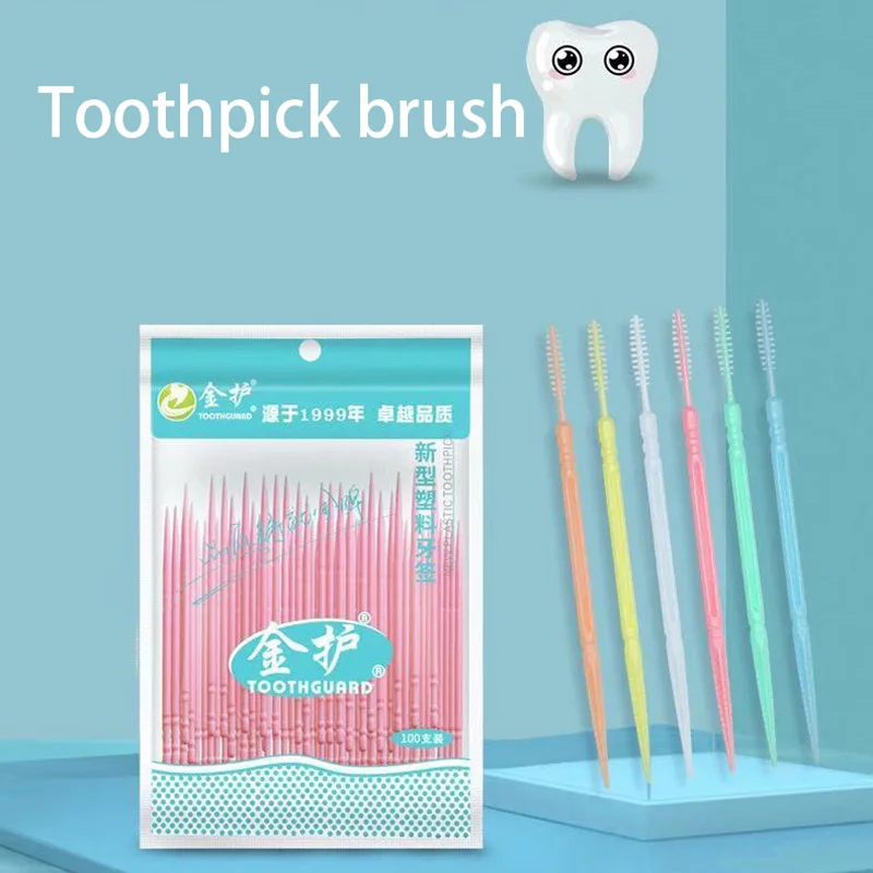 

100 PCS Pick Interdental Brush Double-Head Brush For Teeth Cleaning Toothpick Oral Care Tool Toothpick Dental Floss