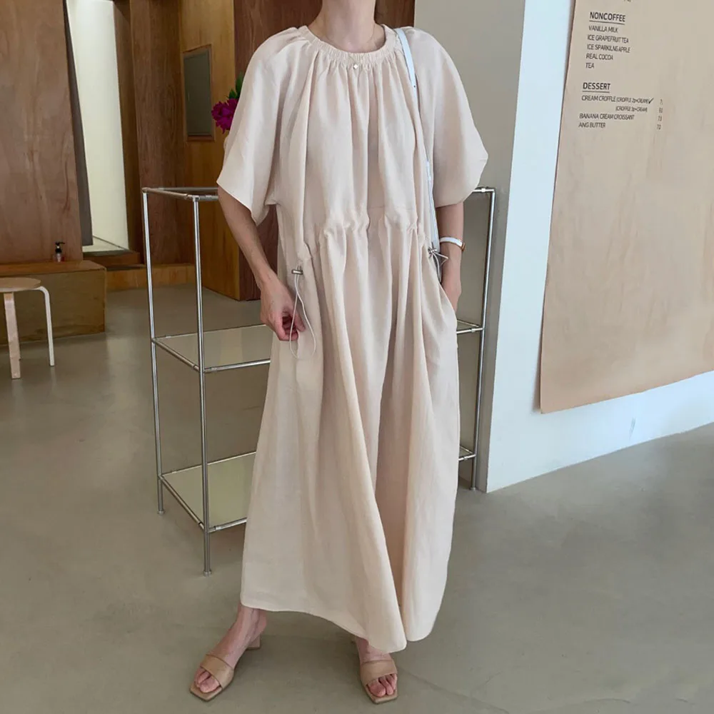 

2021 Summer New Japanese Style Crease Design Loose Casual Solid Color Solid Color Summer Women's Dress Simplicity Hot Sale