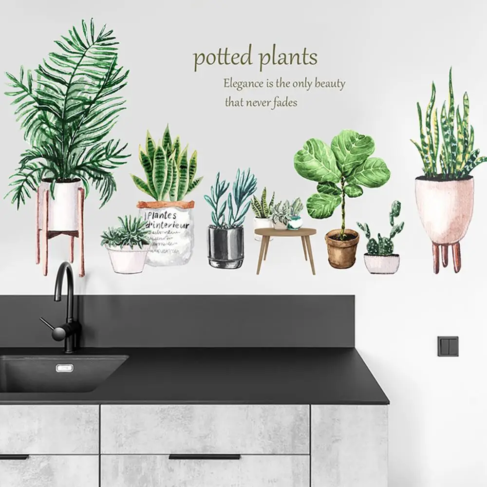 Горшечный лист кактус Стикеры для растений на стену Beadboard обои кухня гостиная