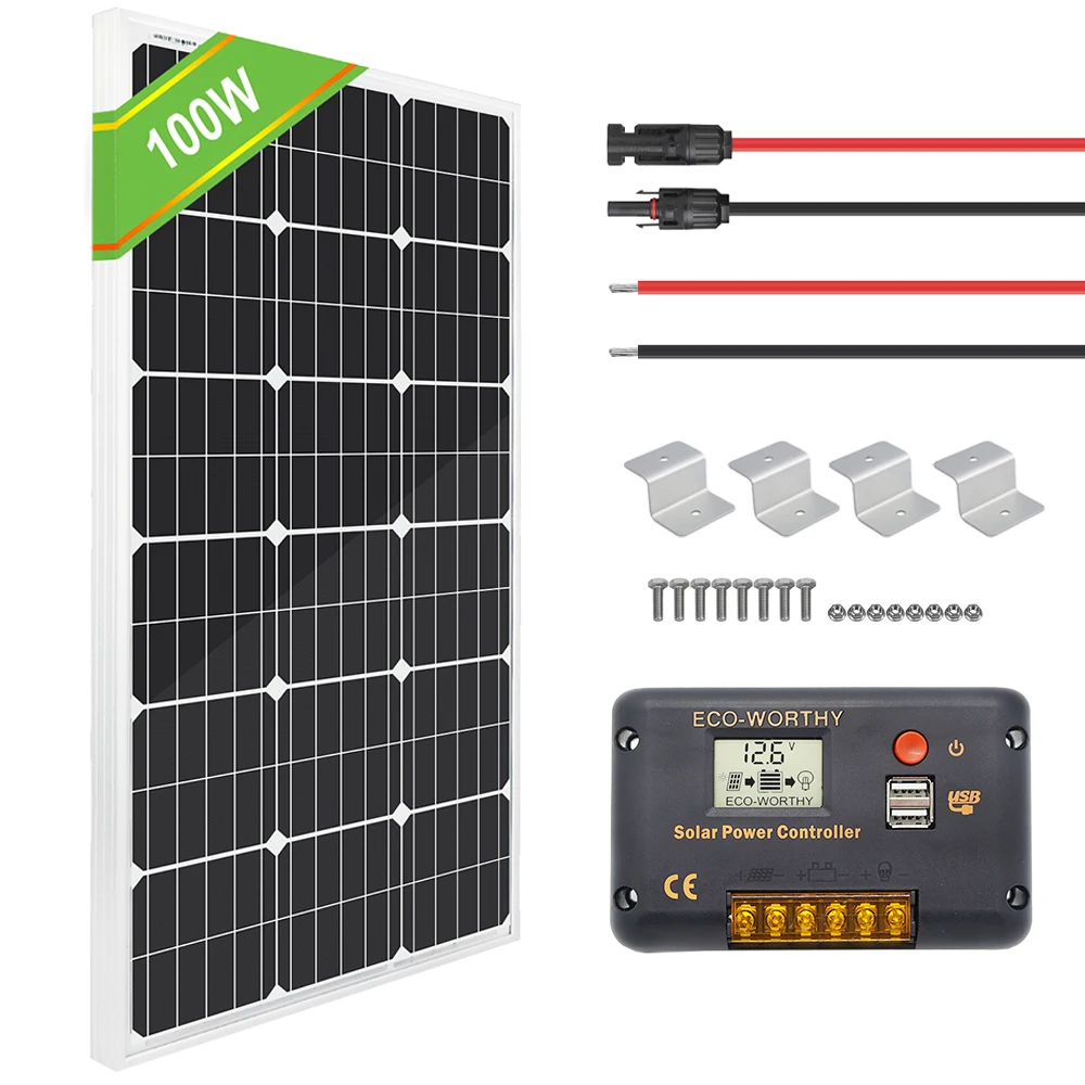 100W 18V солнечных батарей Панели солнечные комплект и 20A Контроллер заряда и крыши дрель настенный кронштейн для крепления на Лодка Караван Кемпинг внесетевая система - Цвет: Kit with Z Bracket