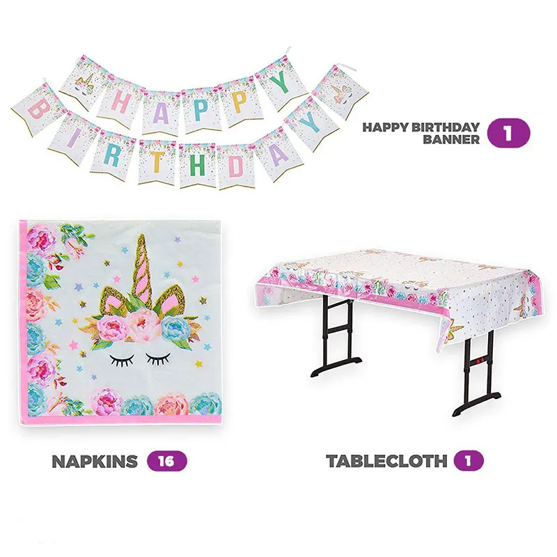 Милые единороги тема вечерние столовые приборы тарелки салфетки счастливые