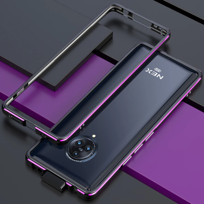 Black-Purple Чехол-бампер OMEVE для Vivo NEX 3, двойной цветной Алюминиевый металлический каркас, защитный чехол-бампер для Vivo Nex3, чехол для телефона s - Цвет: Black-Purple