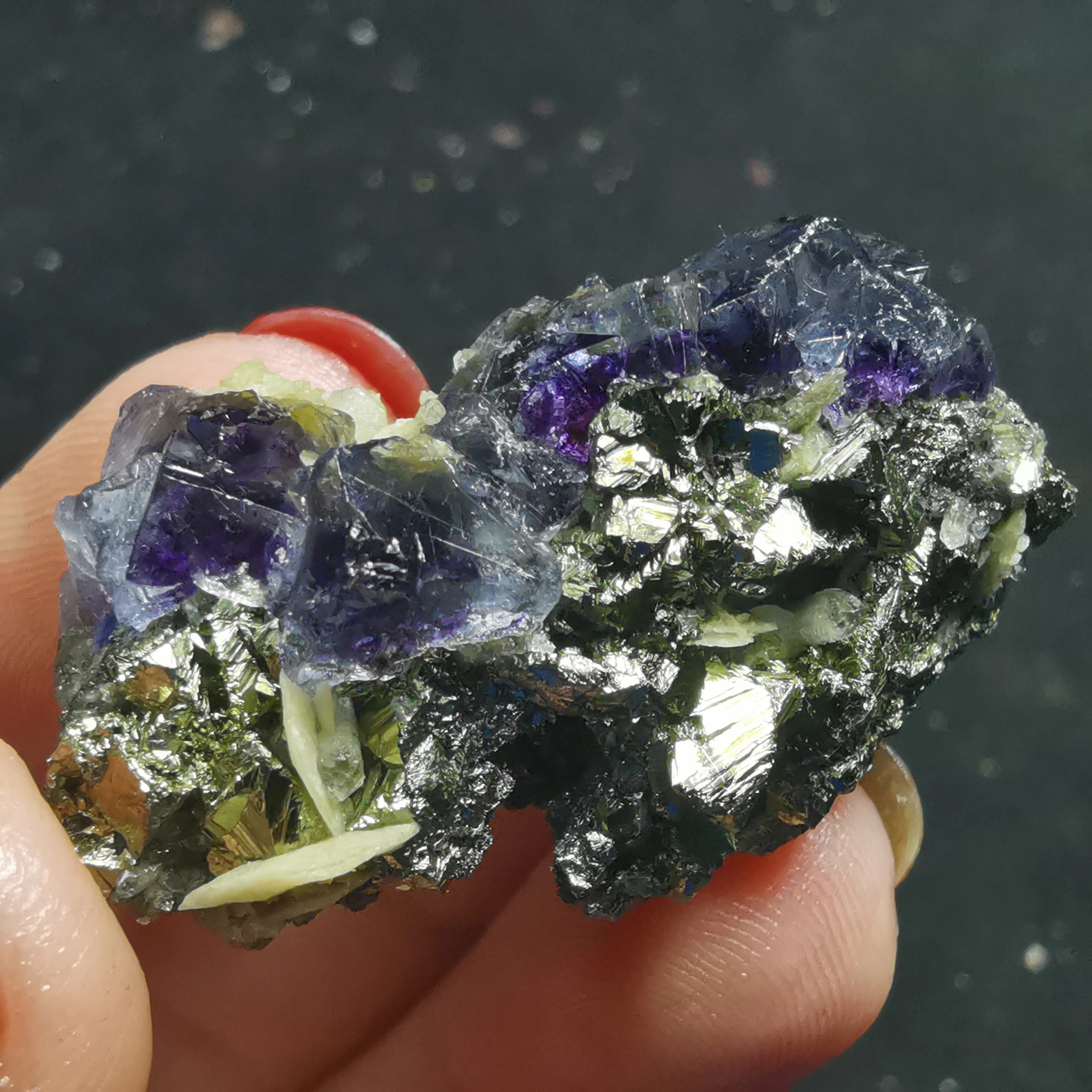 

Природный редкий халкопирит, Фиолетовый флюорит, минерал, геология энергии, кристалл для украшения дома, кварцевый драгоценный камень, 14,2 г