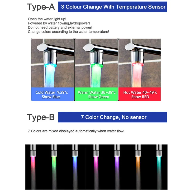 LED Water Faucet Accessories Glow Colorful Tap Nozzle For Bathroom Kitchen Head Light 3 Colors 7 | Обустройство дома