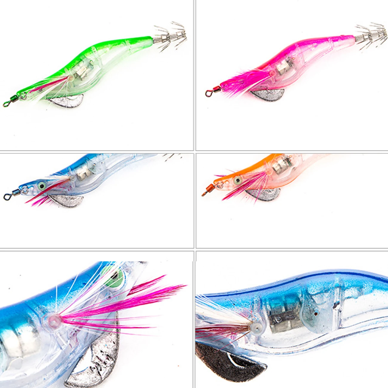 

Flashing LED Fishing Lure Luminous Squid Jig Shrimp Bait Night Fishing Lure with Hook Fishing Tackle