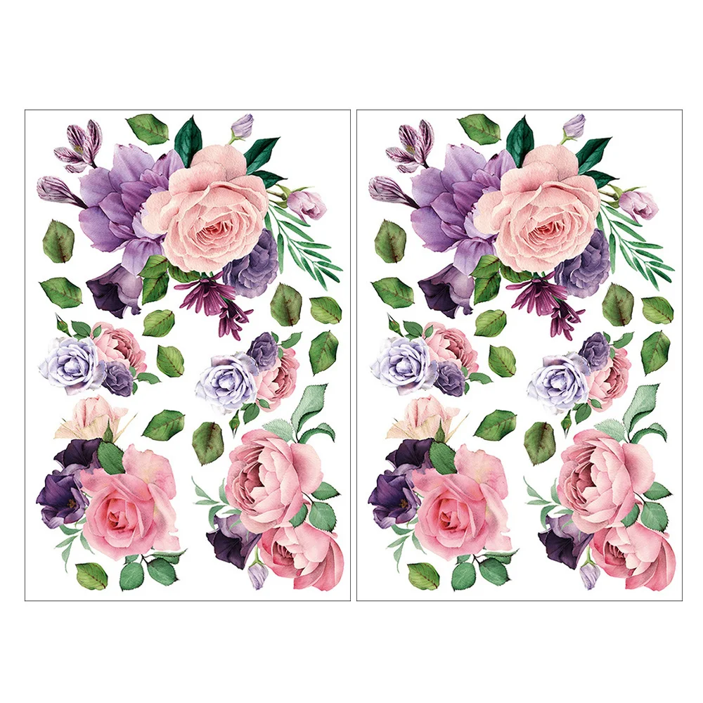 

2 Sheets Self Adhesive Wall Decals Peony Flower Sticker Decoration Ornament