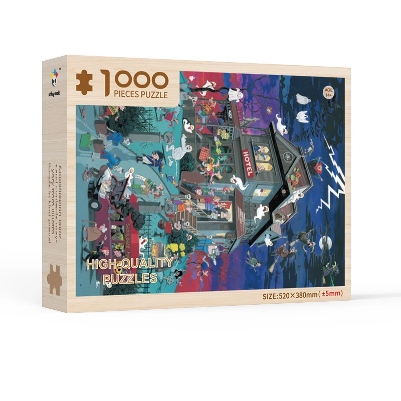 

New Colorful Halloween Wooden Puzzle High Quality 1000 Pieces Jigsaw Game Landscape Gift Box for Kids 52x38cm 500g Oil Painting