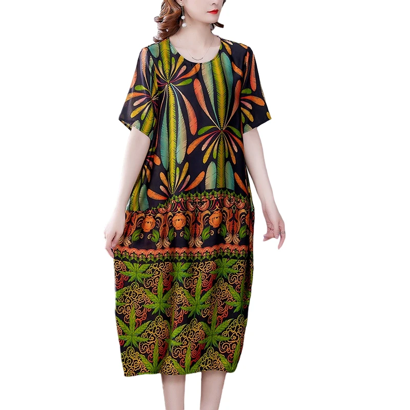 

Summer Women Print Short Sleeve Vintage Sundress 2021 Casual 4XL Plus Size Beach Midi Dress Spring Elegant Bodycon Party Vestido