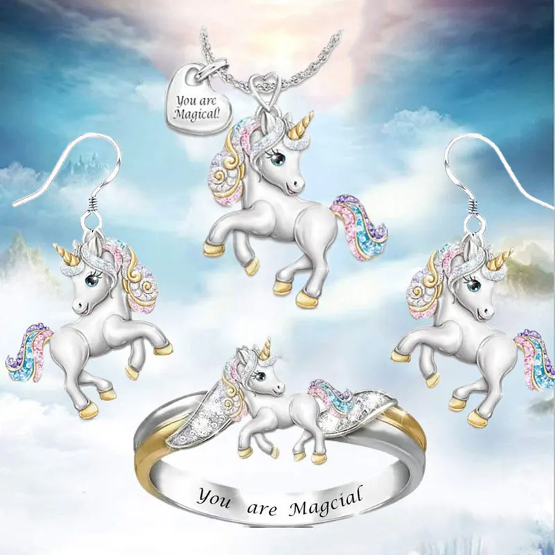 Комплект из колье и серёг с радужным единорогом|Ювелирные наборы| |