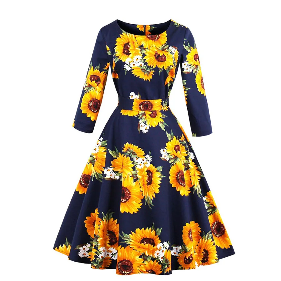 

MIXINNI Pirnt Flower 50s 60s Autumn Winter Vintage Dress Vestido Plus Size Long Sleeve Dress Robe Women Clothing Vestidos 1568