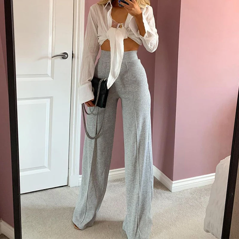 

Gray Baggy High Waisted Y2K Pants For Women Fashion Chic Aesthetic 2021Summer Casual Sweatpant Trouser Female Capris Streetwear