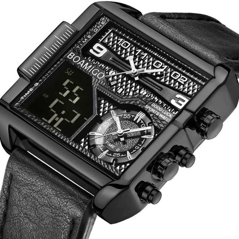 Мужские водонепроницаемые кварцевые часы с кожаным ремешком 3 часовых пояса 2021 |