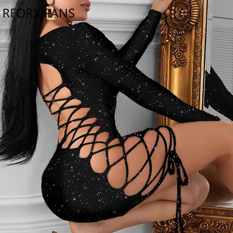 Блестящее платье со шнуровкой и блестками облегающее женское платье|Женские