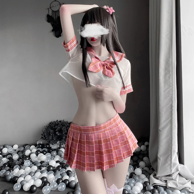

Sexy Lingerie Perspective Sweet Bow Japanese JK Sailor Student Uniform Temptation Suit Cosplay Schoolgirl Skirt Sex Costume