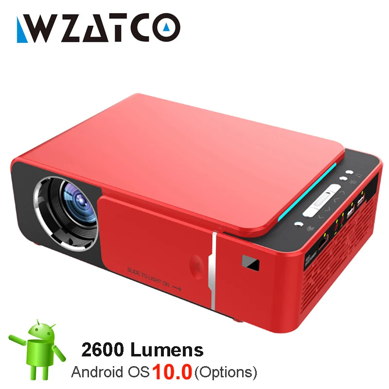 

WZATCO T6 Android 10 WIFI Optional 3000lumen 720p HD Portable LED Projector HD I Support 4K 1080p Home Theater Proyector Beamer