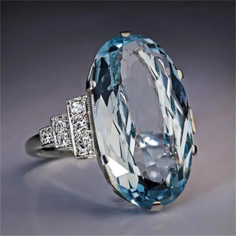 

Female Light Sky Blue Wedding Ring Solitaire Band Oval Engage Party Women Luxury Jewelry Shine Stone Best Gift wholesale