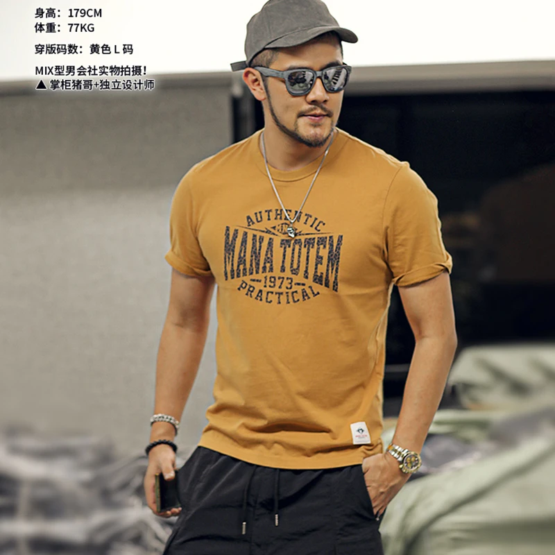 

Summer new washed retro men's half sleeve letter printed t-shirt men's cotton round neck short sleeve T-shirt wt935