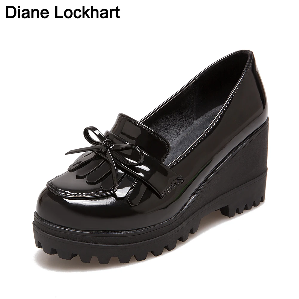 Женские лоферы Женская обувь на танкетке с круглым носком Модные женские осенние