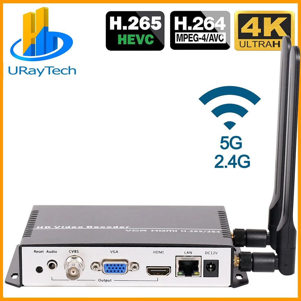 

Декодер UHD 4K H.265 H.264 HDMI VGA CVBS WIFI HD SD видео IP потоковый декодер для SRT HTTPS RTSP RTMP UDP HLS к HDMI VGA CVBS