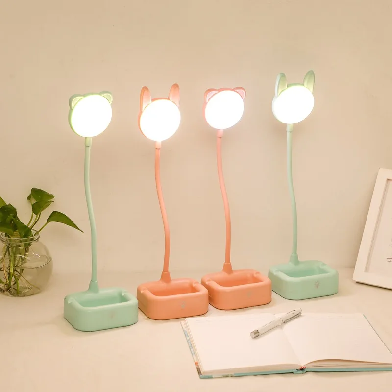 Мультяшная Светодиодная настольная лампа с USB зарядкой и затемнением 1200 мАч