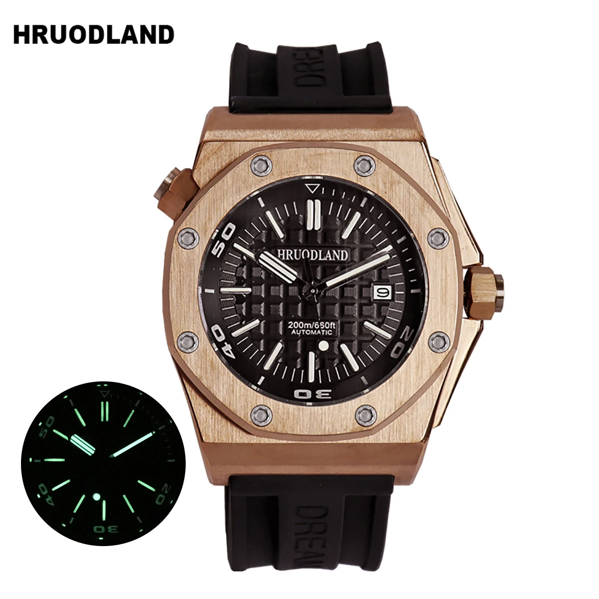 

Hruodland Bronze Men Watch Miyota 9015 Automatic Sapphire Crystal See Black Vintage Luxury Mechanical Diving Wrist Wristwatches