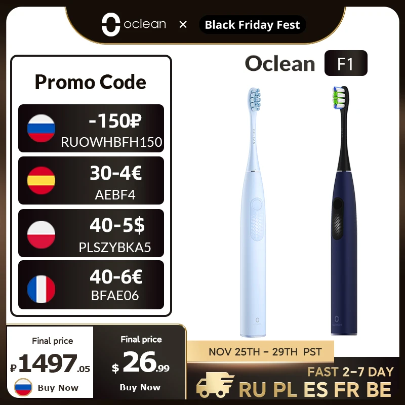  Oclean F1 звуковая электрическая зубная щетка IPX7 Водонепроницаемая 3 режима для взрослых умная зубная щетка зарядка ультра звуковая Автом…